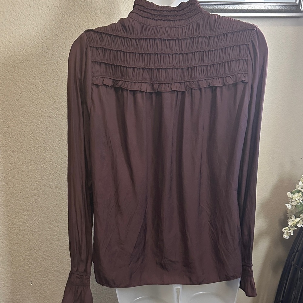 Current Air Deep Brown Gathered Blouse size small box 1 - Picture 6 of 9